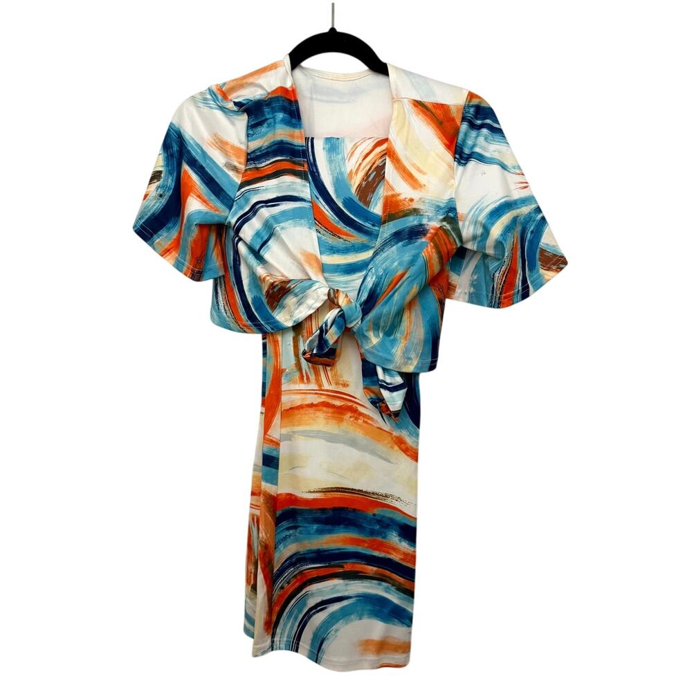 Womens Outfit Set 2-Piece Tube Mini Dress & Blazer Colorful Shrug Geometric S